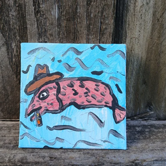 Fish In Hat Painting Mini - Picture 9 of 12